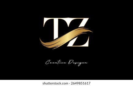 Logotipo del monograma de la letra de la letra de TZ – marca elegante de la letra del trazo del cepillo del oro para la marca de lujo, moda, diseño de la identidad de Premium de la boutique

