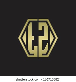 TZ Logo monogram with hexagon line rounded design template with gold colors
