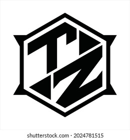 TZ Logo Monogram With Hexagon And Sharp Shape Design Template