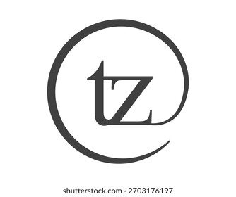 Logotipo TZ de duas letras com estilo de sinal de email em forma de círculo. Logotipo da empresa de negócios da rodada T e Z para a identidade da marca.