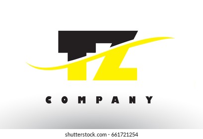 TZ T Z  Black and Yellow Letter Logo with White Swoosh and Curved Lines.