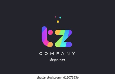 tz t z  creative rainbow green orange blue purple magenta pink artistic alphabet company letter logo design vector icon template