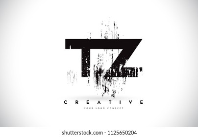 TZ T Z Grunge Brush Letter Logo Design in Black Colors. Creative Brush Letters Vector Illustration.