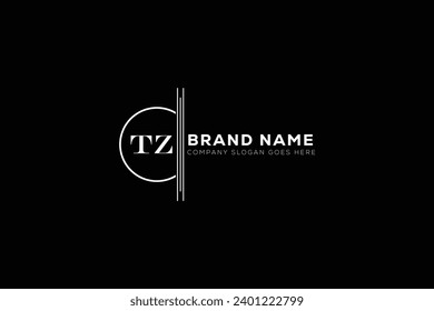 TZ White Letter monogram Logo Design with Black Background. TZ 