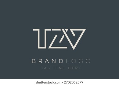 Projeto de logotipo de letra abstrata TZV. Design de logotipo comercial moderno com tipografia abstrata e estilo contemporâneo
