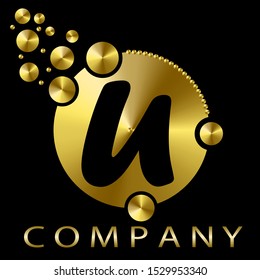 U Abstract Black Letter on metallic golden background. Design illustration vector template. Suitable for Creative Industry, Multimedia, entertainment, Educations, Shop, logo, label and any business