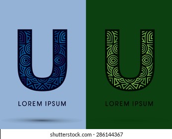 U , Abstract, font, concept filigree, floral, natural, water and leaf graphic, vector.
