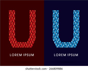 U ,Abstract font, concept hot and cool, fire and ice, graphic, vector.