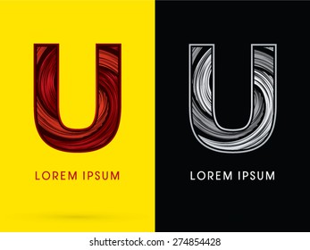 U ,Abstract , font, concept  Spin, designed using red,black and white, grunge brush, sign.