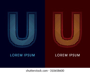 U ,abstract luxury font, Designed using cool and hot colors, line square, geometric shape, graphic vector.