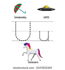 U Alphabet English Letter Tracing Learning Vector Preschool