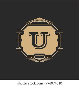 U Alphabet initials crest emblem logo