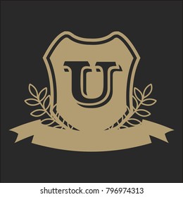 U Alphabet initials crest emblem logo