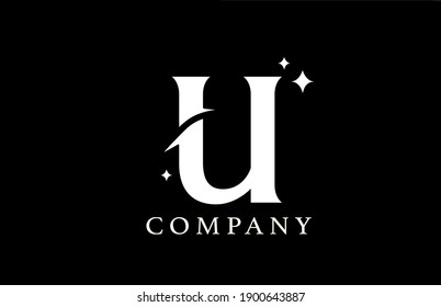 U alphabet letter logo for branding and business. Simple creative star design with swoosh in black and white colors. Can be used for a luxury company or icon lettering