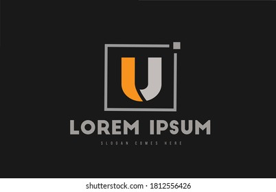 U alphabet letter logo icon in orange grey black. Square dot design for company and business identity