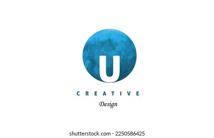U alphabet logo water color blue brush premium logo design vector logotype design on white background