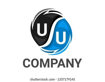 u alphabet text type initial iconic logo design illustration in twister swirl wind spiral rotation like black hole in colorful color