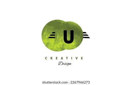 U alphabet vector logo design with green water color brush . Elegant vector logo design