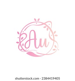 A U AU Beauty vector initial logo, handwriting logo of initial signature, wedding, fashion, jewerly, boutique, floral and botanical with creative template