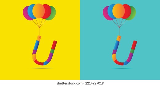 u birthday letter logo design with balloons for wish a birthday girl or boy