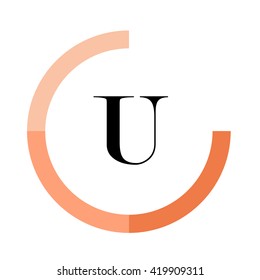 U black letter , modern type of font , tree orange colors , simply alphabet like design identity
