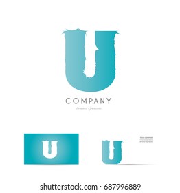 U blue letter alphabet bold spike business card logo creative vector company icon design template modern