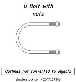 u bolt with huts fastener outline blueprint