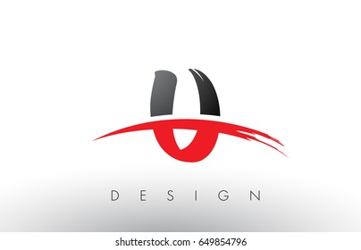 U Brush Logo Letters Design with Red and Black Colors and Brush Letter Concept.