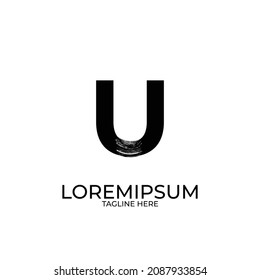 Letra de salto de pincel U Diseño logotipo inicial Icono negro Vector