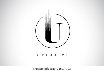 U Brush Stroke Letter Logo Design. Black Paint Logo Leters Icon with Elegant Circle Vector Design.