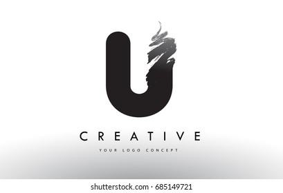 U Brushed Letter Logo. Black Brush Letters design with Artistic Brush stroke design.