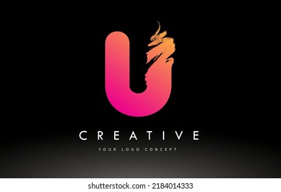 U Brushed Letter Logo. Purple Pink Brush Letters design with Artistic Brush stroke design.
