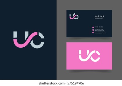 U & C Letter logo design vector element with Business card
