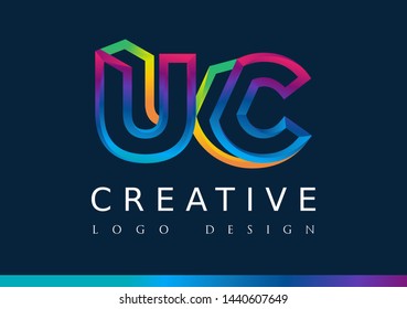 U C Logo. UC Letter Design Vector with Magenta blue and green yellow color