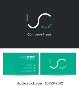 U & C stroke letter logo design with business card template