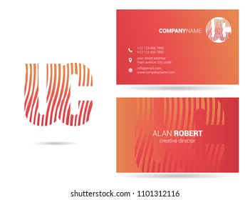 U & C waves letter design with business card template