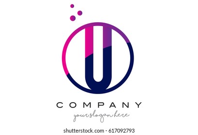 U Circle Letter Logo Design with Purple Magenta Dots Bubbles Vector Illustration