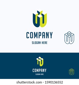 U company logo. 3d isometry logo template. Letter logotype with letter U