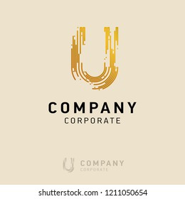 U company logo design with visiting card vector