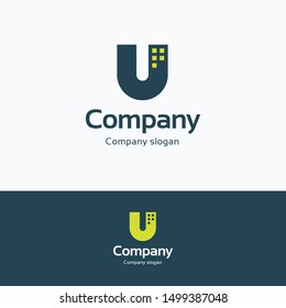 U company logo. Flat uilding logo template. Urban logotype with letter U