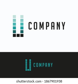 U company logo. Letter U pixels logo template. Letter U square logotype