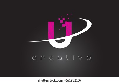 U Creative Letters Design. White Pink Letter Vector Illustration.