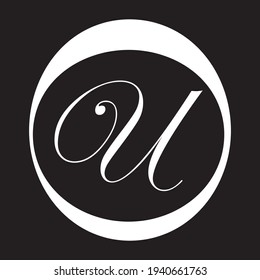 Diseño del logotipo de letras negras modernas creativas de U. Logotipo de letra blanca manuscrita en U con un diseño minimalista.  