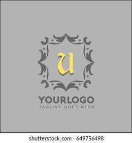 U creative template brand identity. Royal Elegant linear abstract monogram. Vector illustration for Hotel logo. Kings symbol.