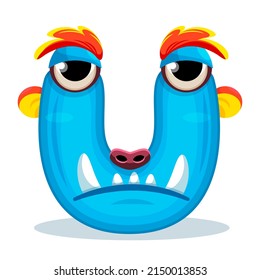 U, Cute Monster. English alphabet with funny monsters. Set of Monster funny cut aphabet with English letter. Colorful cartoon children Education, development of children detailed colorful Illustration