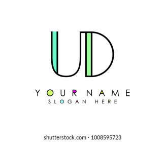 U & D initial minimalist logo template vector