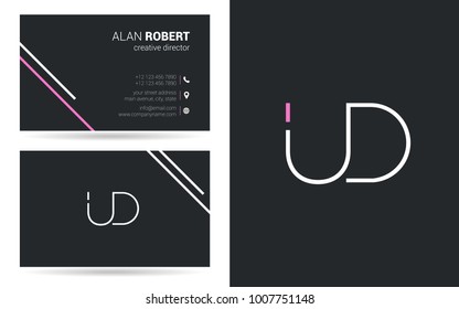 U & D joint logo stroke letter design with business card template