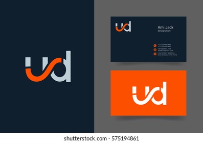 U & D Letter logo design vector element with Business card
