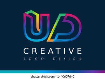 U D Logo. UD Letter Design Vector with Magenta blue and green yellow color