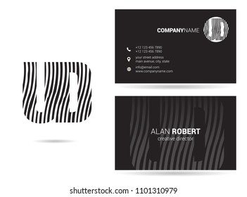 U & D waves letter design with business card template